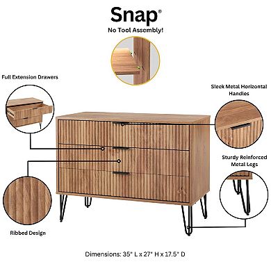 MANHATTAN COMFORT DUMBO 3-Drawer Dresser and 1-Drawer Nightstand with Tool-Free Assembly
