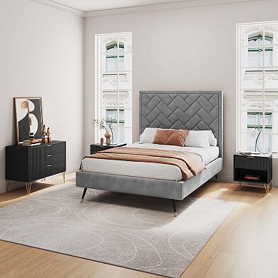 MANHATTAN COMFORT DUMBO 3-Drawer Dresser and 1-Drawer Nightstand with Tool-Free Assembly