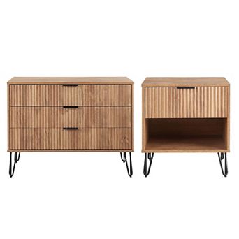 MANHATTAN COMFORT DUMBO 3-Drawer Dresser and 1-Drawer Nightstand with Tool-Free Assembly