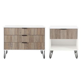 MANHATTAN COMFORT DUMBO 3-Drawer Dresser and 1-Drawer Nightstand with Tool-Free Assembly
