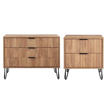 MANHATTAN COMFORT DUMBO 3-Drawer Dresser and 2-Drawer Nightstand with Tool-Free Assembly