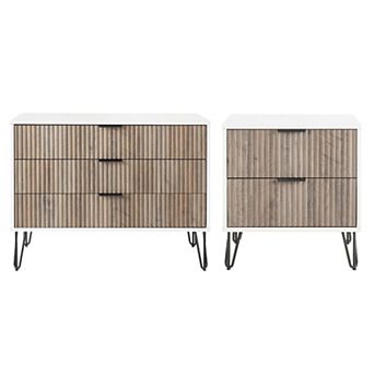 MANHATTAN COMFORT DUMBO 3-Drawer Dresser and 2-Drawer Nightstand with Tool-Free Assembly