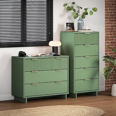 MANHATTAN COMFORT Granville 2-Piece Modern Solid Wood Tall Narrow and Standard Dresser Set