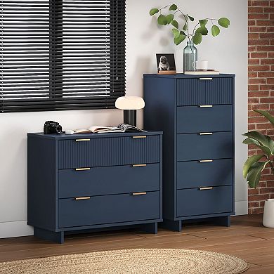 MANHATTAN COMFORT Granville 2-Piece Modern Solid Wood Tall Narrow and Standard Dresser Set