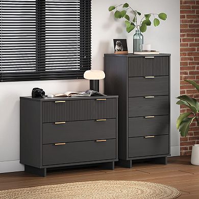 MANHATTAN COMFORT Granville 2-Piece Modern Solid Wood Tall Narrow and Standard Dresser Set