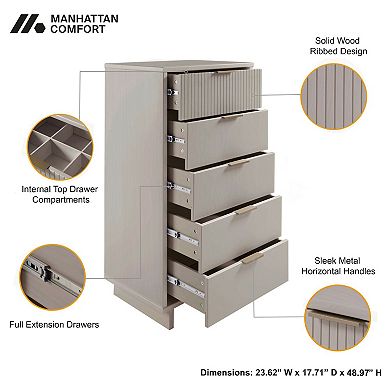 MANHATTAN COMFORT Granville 2-Piece Modern Solid Wood Tall Narrow and Standard Dresser Set