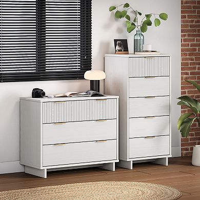 MANHATTAN COMFORT Granville 2-Piece Modern Solid Wood Tall Narrow and Standard Dresser Set