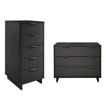 MANHATTAN COMFORT Granville 2 pc Modern Solid Wood Tall Narrow and Standard Dresser Set
