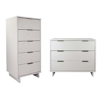 MANHATTAN COMFORT Granville 2 pc Modern Solid Wood Tall Narrow and Standard Dresser Set