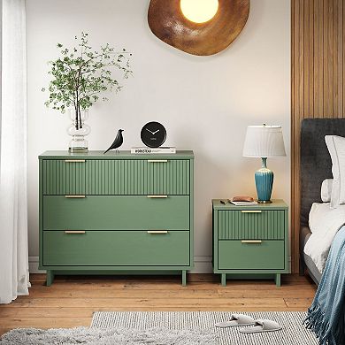 MANHATTAN COMFORT Granville 2-Piece Modern Solid Wood Standard Dresser and Nightstand Set