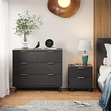 MANHATTAN COMFORT Granville 2-Piece Modern Solid Wood Standard Dresser and Nightstand Set