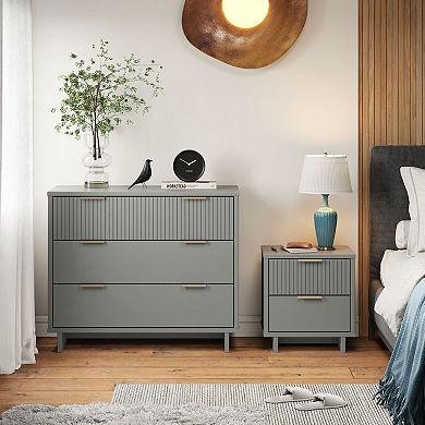 MANHATTAN COMFORT Granville 2-Piece Modern Solid Wood Standard Dresser and Nightstand Set