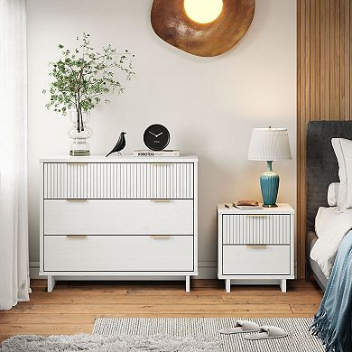 MANHATTAN COMFORT Granville 2-Piece Modern Solid Wood Standard Dresser and Nightstand Set
