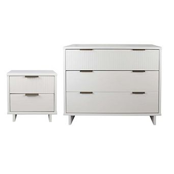 MANHATTAN COMFORT Granville 2 pc Modern Solid Wood Standard Dresser and Nightstand Set