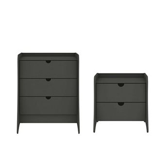 MANHATTAN COMFORT Coney 2 pc Mid-Century Modern Dresser and Nightstand Set