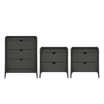 MANHATTAN COMFORT Coney 3 pc Mid-Century Modern Dresser and Nightstand Set