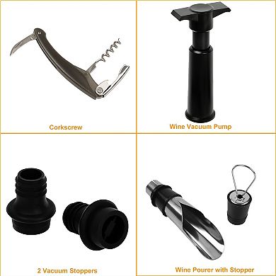 5-Piece Wine Bottle Opener Set with Corkscrew, Pourer, Stopper & Pump