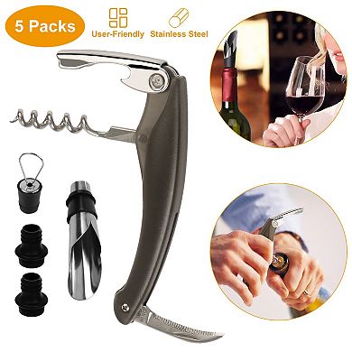 5-Piece Wine Bottle Opener Set with Corkscrew, Pourer, Stopper & Pump