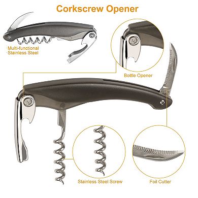 5-Piece Wine Bottle Opener Set with Corkscrew, Pourer, Stopper & Pump
