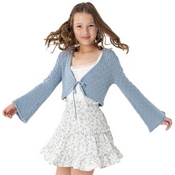 Girls 7-16 Rare Editions 3 pc Crochet Cardigan, Cami & Floral Skirt Set