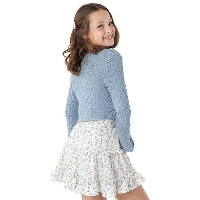 Girls 7-16 Rare Editions 3-Piece Crochet Cardigan, Cami & Floral Skirt Set