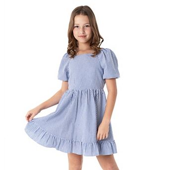 Girls 7-16 Rare Editions Seersucker Puff Sleeve A-line Dress