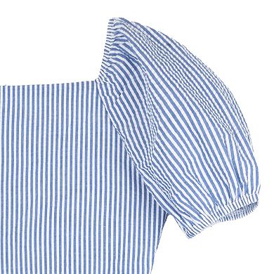 Girls 7-16 Rare Editions Seersucker Puff Sleeve A-line Dress