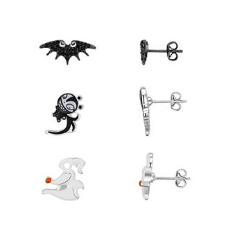 Disney's The Nightmare Before Christmas Silver Tone Bat, Teddy, & Zero Stud Earrings Trio
