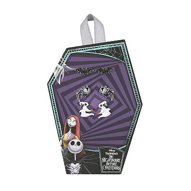 Disney's The Nightmare Before Christmas Silver Tone Bat, Teddy, & Zero Stud Earrings Trio