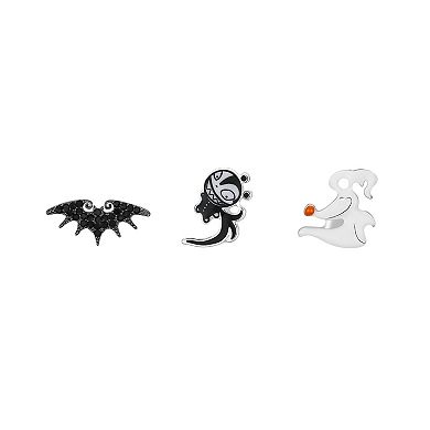 Disney's The Nightmare Before Christmas Silver Tone Bat, Teddy, & Zero Stud Earrings Trio