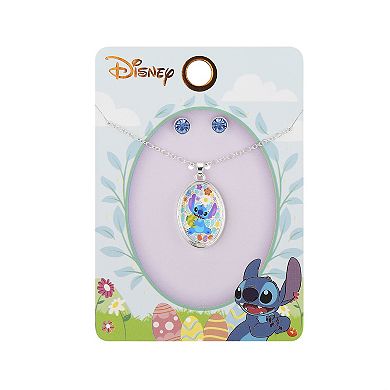 Disney's Lilo and Stitch Silver Tone Crystal Shaker Pendant Necklace and Stud Earrings Set