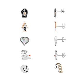 Disney's The Nightmare Before Christmas Two-Tone Gravestone, Zero, Jack and Sally, & Heart 5 pc Stud Earrings Set