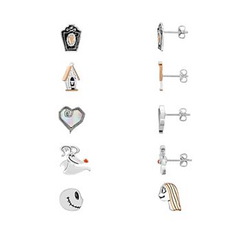 Disney's The Nightmare Before Christmas Two-Tone Gravestone, Zero, Jack and Sally, & Heart 5 pc Stud Earrings Set