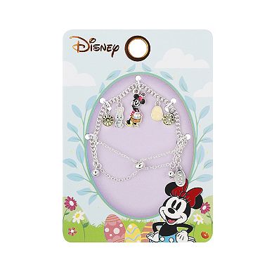 Disney's Minnie Mouse Silver Tone Crystal Easter Bunny Charm Bracelet