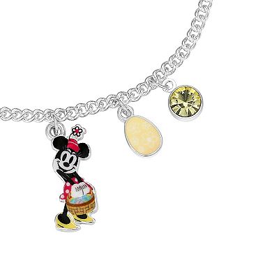 Disney's Minnie Mouse Silver Tone Crystal Easter Bunny Charm Bracelet