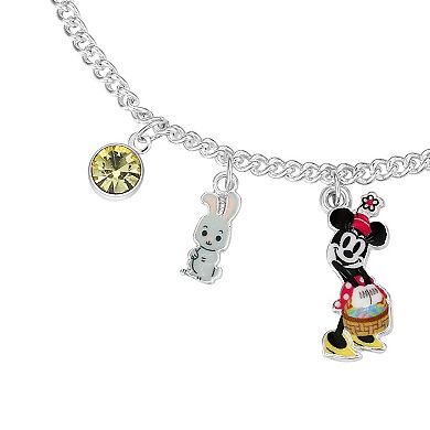 Disney's Minnie Mouse Silver Tone Crystal Easter Bunny Charm Bracelet