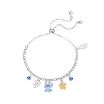 Disney's Lilo & Stitch Silver Tone Crystal Flower Charm Adjustable Bracelet