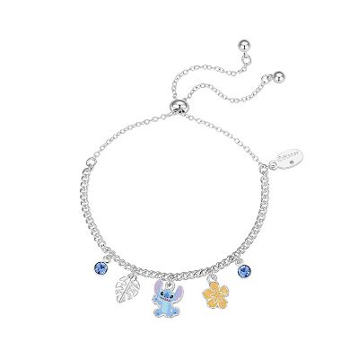 Disney's Lilo Stitch Silver Tone Crystal Flower Charm Adjustable