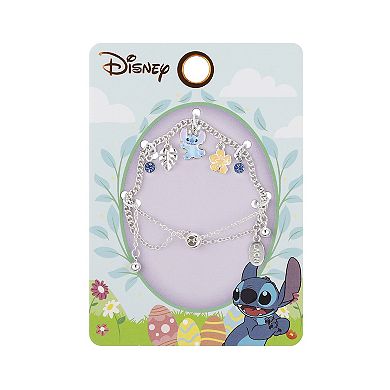 Disney's Lilo & Stitch Silver Tone Crystal Flower Charm Adjustable Bracelet