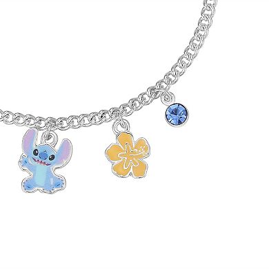Disney's Lilo & Stitch Silver Tone Crystal Flower Charm Adjustable Bracelet