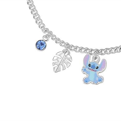 Disney's Lilo & Stitch Silver Tone Crystal Flower Charm Adjustable Bracelet