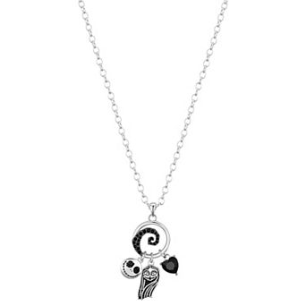 Disney's The Nightmare Before Christmas Silver Tone Jack & Sally Charm Pendant Necklace