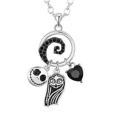 Disney's The Nightmare Before Christmas Silver Tone Jack & Sally Charm Pendant Necklace
