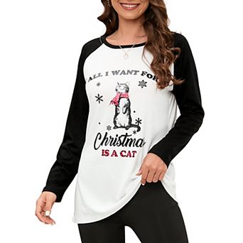 Merry Christmas Sweatshirts For Women Pattern Cute Long Sleeve Raglan Baseball Pullover Top