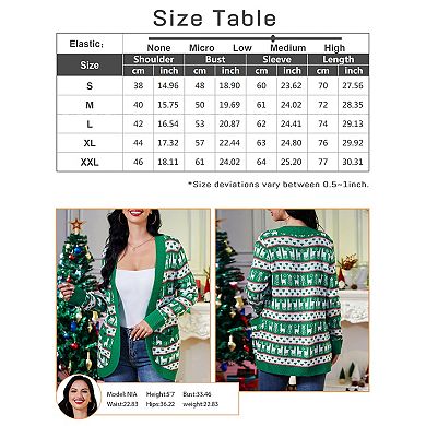 Womens Christmas Ugly Sweater Cardigan Long Sleeve Open Front Casual Lightweight Chunky Knit Jackets