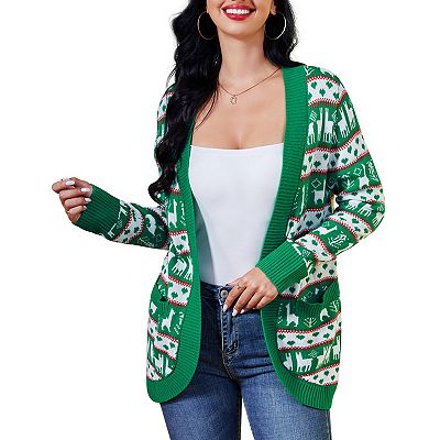 Womens Christmas Ugly Sweater Cardigan Long Sleeve Open Front Casual Lightweight Chunky Knit Jackets