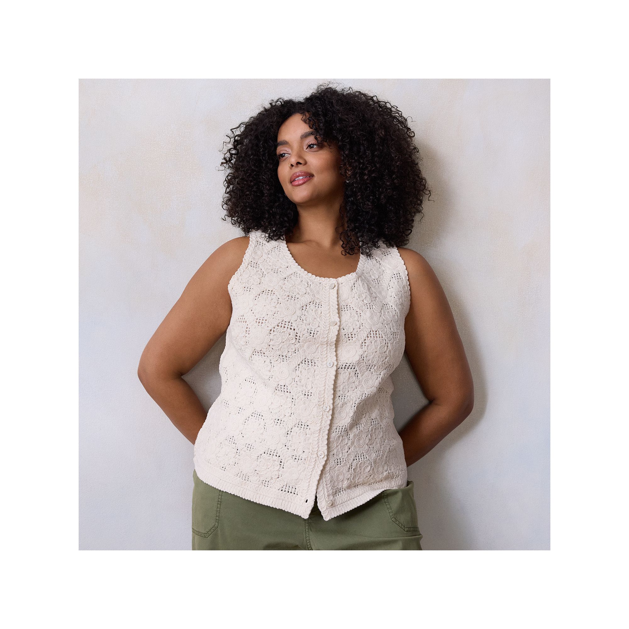 Plus Size LC Lauren Conrad Crochet Vest, Womens, Size: 0X, English Ivory
