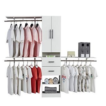 Closet Organizer System with 3 Shelf Towers, Closet System with 2 Drawers Armoire Wardrobe