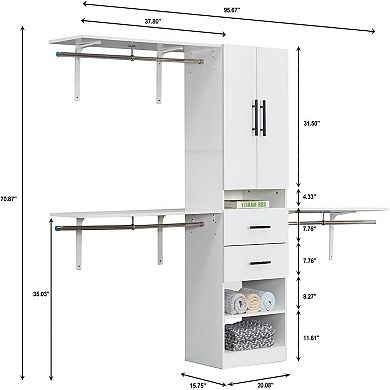 Closet Organizer System with 3 Shelf Towers, Closet System with 2 Drawers Armoire Wardrobe