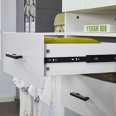 Closet Organizer System with 3 Shelf Towers, Closet System with 2 Drawers Armoire Wardrobe